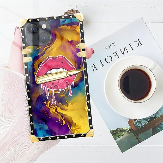 Compatible with iPhone 13 Case, Cool Corlorful Lip Marble Luxury Golden - Image 7