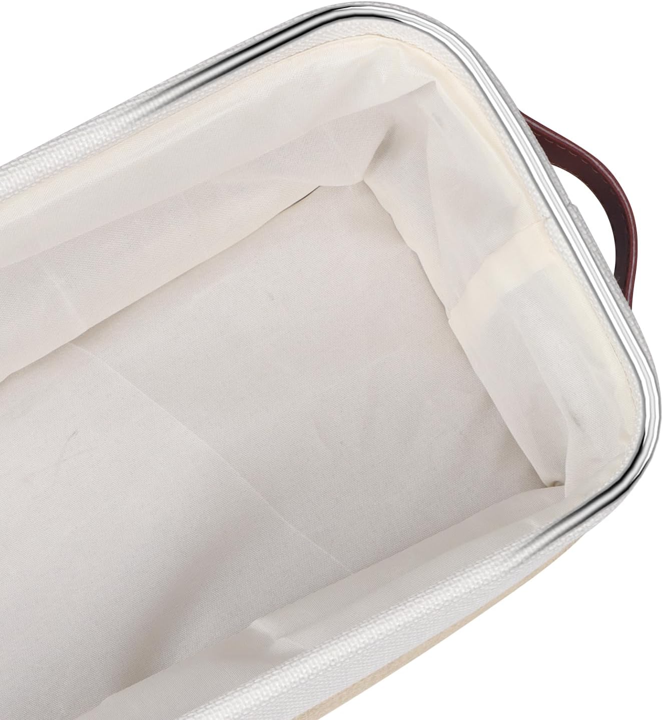 Univivi 4PC Long Narrow Storage Baskets, Small Fabric Storage Bins with PU Handles for Closet,Cabinet,Countertop Organizing Small Items(Khaki-15x6x5 inch)