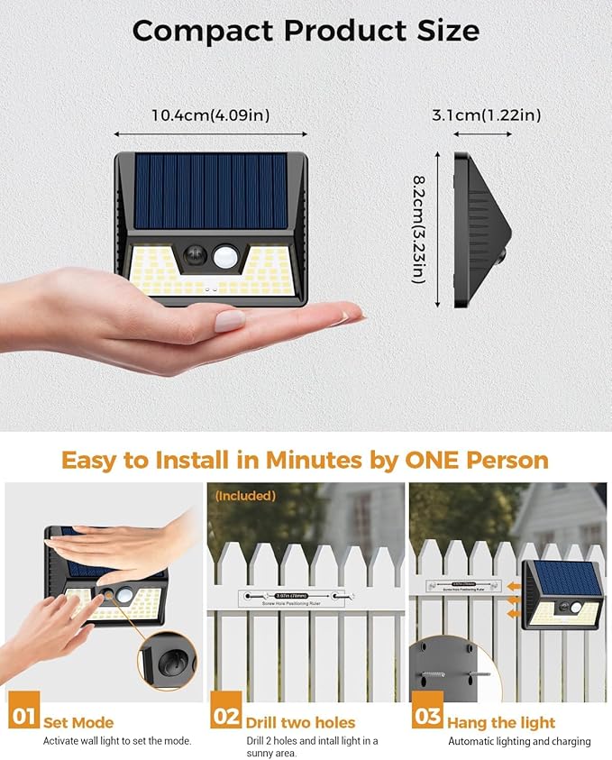 vighep 4 Pack Solar Motion Lights Outdoor, Waterproof Fence Lights Solar Powered - Image 7