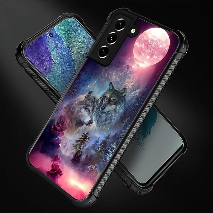 for Samsung Galaxy S22 Case, Star Two Wolfs Howling Pattern Graphic Design Girl - Image 3