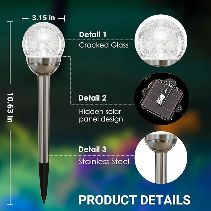 SOLPEX Solar Garden Lights Outdoor, 3 Pack Multi-Color Changing&White 2 Modes - Image 2