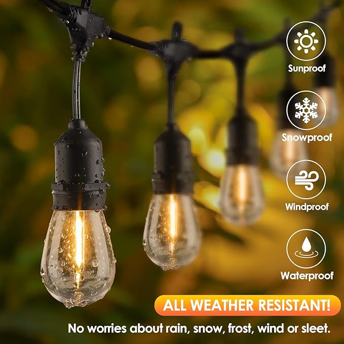 Mlambert 96FT LED Outdoor String Lights, Dimmable Waterproof Patio Lights - Image 2