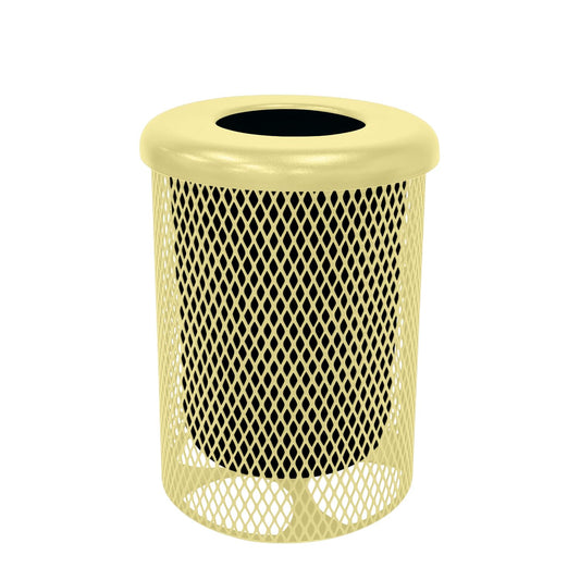 COATEDOUTDOORFURNITURE RFT-TXTSAND Heavy Duty Round Trash Receptacle with Flat Top, Liner Included, 32 Gallon, Textured Sandstone, Made in America