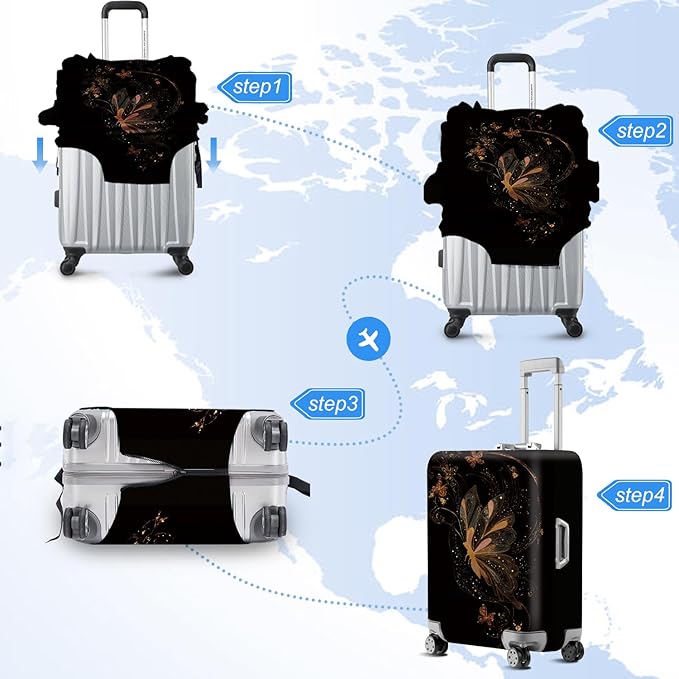 ANNA QUEEN Gold Butterfly Travel Luggage Cover -Stretchable Airplane Suitcase - Image 6