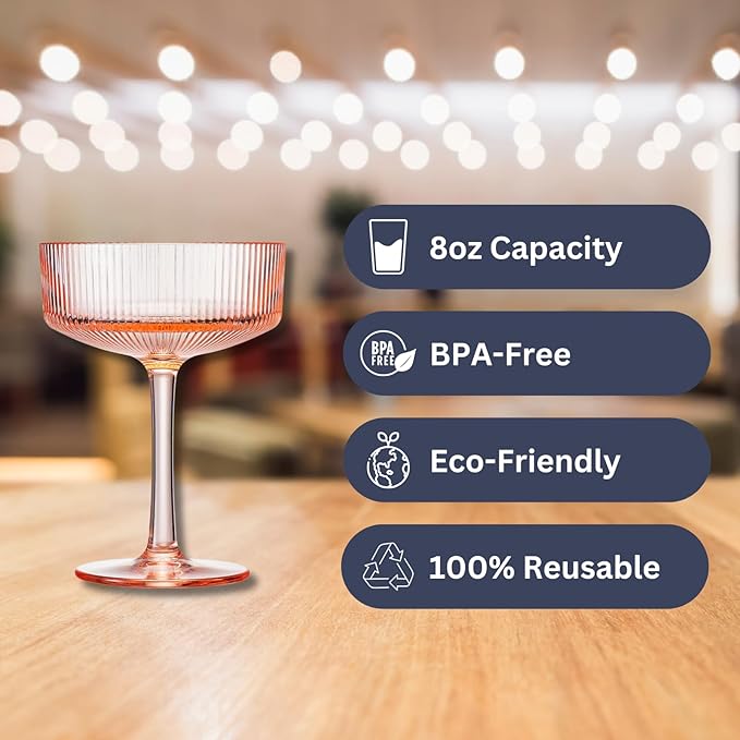 Khen Shatterproof Acrylic Ribbed Vintage Art Deco Martini, Champagne & Cocktail - Image 4