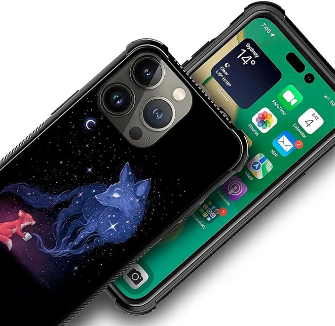 for iPhone 14 Pro Case, Galaxy Fox Wolf Pattern Graphic Design Girl Boy Soft - Image 2