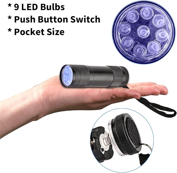 5 Pcs UV Black Light Flashlights Bulk, 9 Led 395-400nm Mini Blacklight Handheld - Image 3