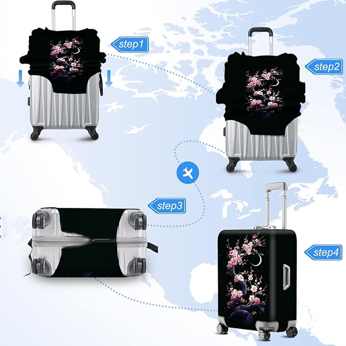 ANNA QUEEN Cherry Blossom & Moon Luggage Cover-Stretchable, Water Resistant & - Image 6