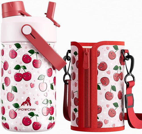 12 oz Kids Water Bottle for Girls: Leakproof, Durable Straw Spout Lid, 24H Cold by POWCAN