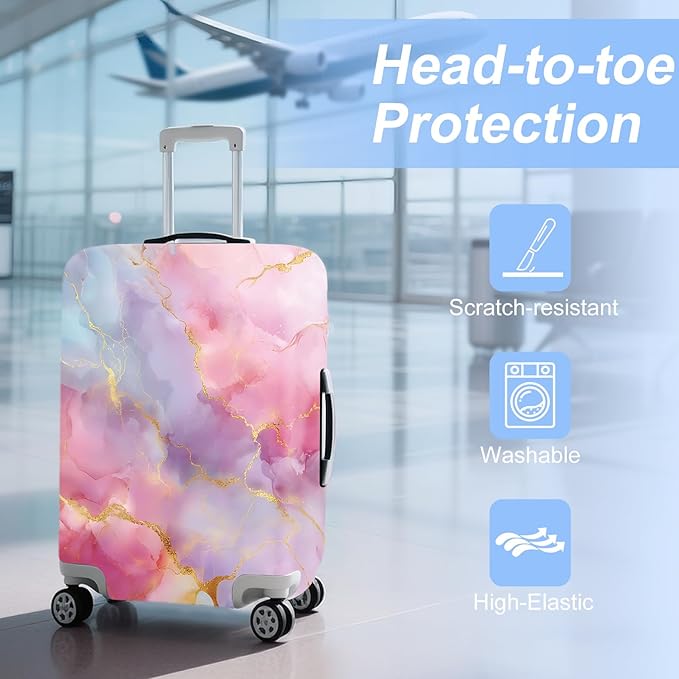 ANNA QUEEN Pink Marble Travel Luggage Cover -Stretchable Airplane Suitcase - Image 3