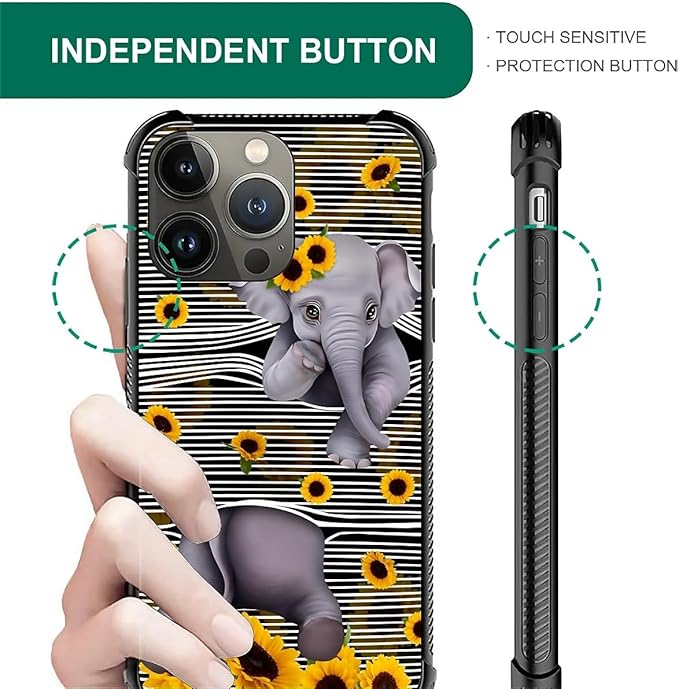 for iPhone 13 Pro Max Case, Cute Little Elephant Sunflower White Line Art - Image 6