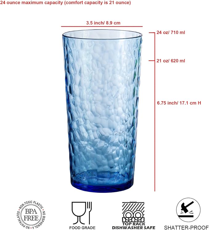 24-ounce Plastic Tumblers, Acrylic Drinking Glasses High-Balls, Hammered Style - Image 2