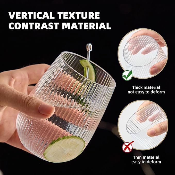 Lueumxc 36 Pack 15Oz Plastic Wine Glasses, Origami Ribbed Disposable Wine - Image 3