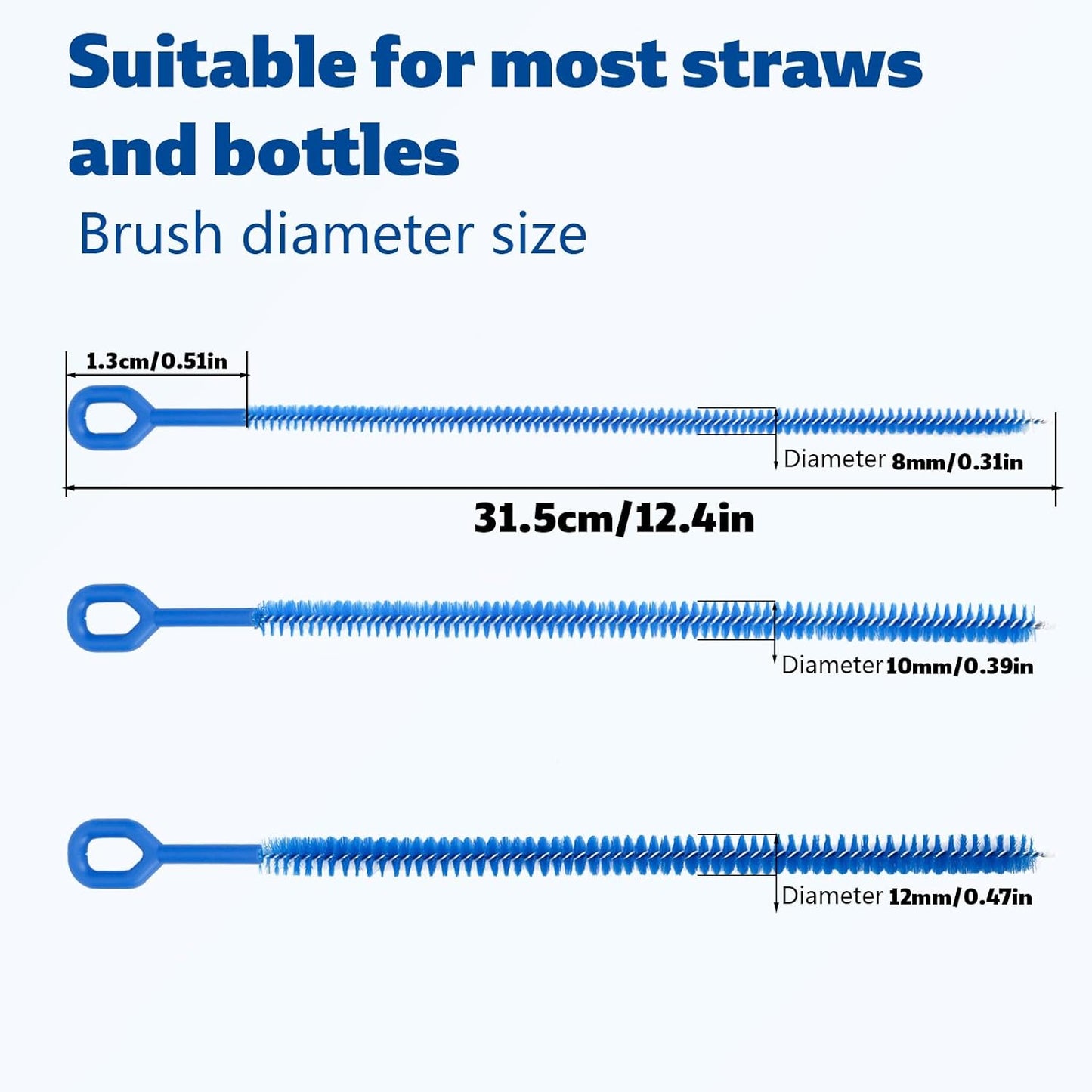 4pcs Straw Cleaner Brushes for Stanley, 12.4in Extra Long Full Bristles Replacement Coverage Reusable Straw Brush Cleaning Accessories for Water Bottles Glass Pipe Sippy Cup(0.31in+0.39in+0.47in)
