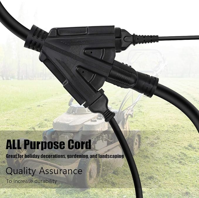 15FT 12/3 Outdoor Extension Cord, Heavy Duty 3-Outlet SJTW Indoor/Outdoor - Image 3