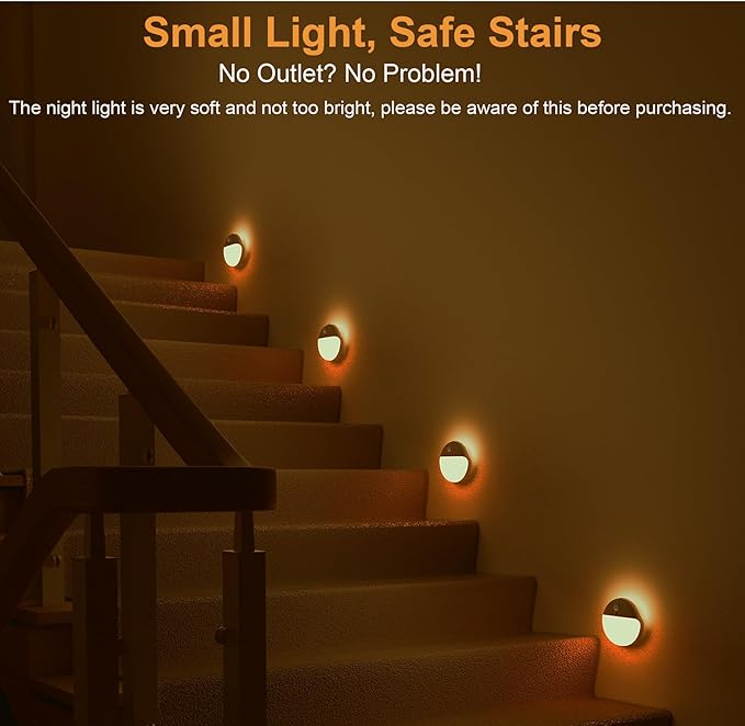 YUNLEX 2 Pack Amber Night Light, Battery Operated Night Light, 2.6" Small - Image 3
