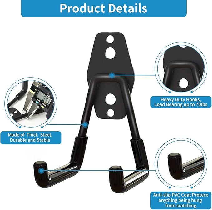 GeeWatom 2 Pack Garage Storage Utility Hooks，Garage Garden Tool Organizer，Steel - Image 3