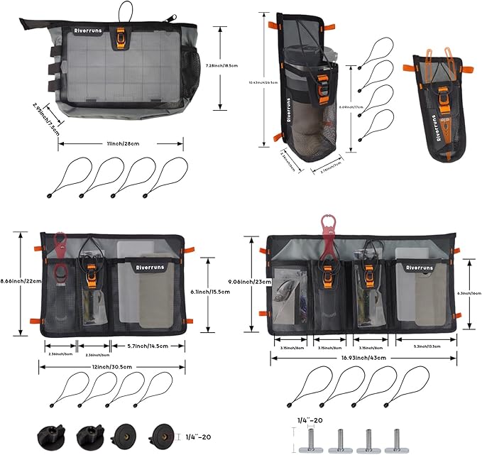 Mesh Storage Kayak Storage Compartments Set Attaches to Kayak Seat or T-track - Image 7
