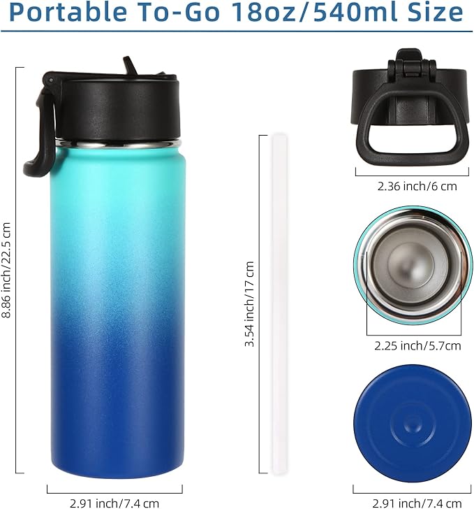 Volhoply 18oz Insulated Water Bottle Bulk 4 Pack, Kids Stainless Steel Water - Image 2