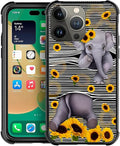 for iPhone 14 Pro Max Case, Cute Little Elephant Sunflower White Line Art by FKBRCL4U