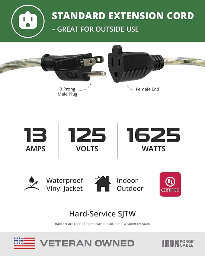 Iron Forge Cable Camo Outdoor Extension Cord 50 ft, 16/3 SJTW 50 Foot - Image 2