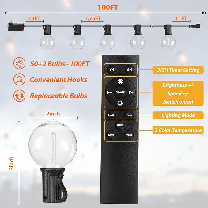 100FT LED Outdoor String Lights - Image 6
