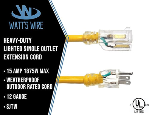 2 Pack - 1 ft Short Outdoor Extension Cord Waterproof - 12 Gauge Heavy Duty - Image 2