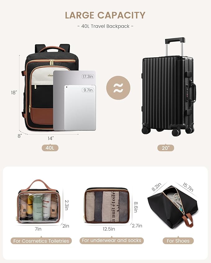 LOVEVOOK 40L Travel Backpack Carry on Flight Approved, Personal Item Bag - Image 5