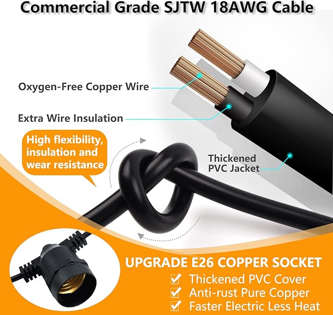 S14 LED Outdoor String Lights, Shatterproof IP65 27Ft - Image 5