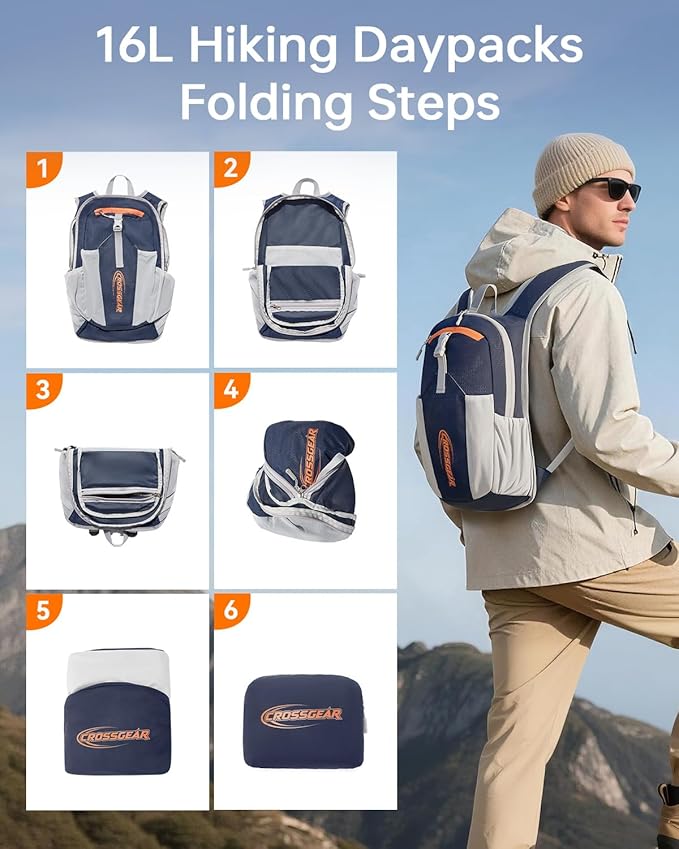 16L Small Hiking Backpack, CROSSGEAR Lightweight Waterproof Foldable Backpack - Image 6