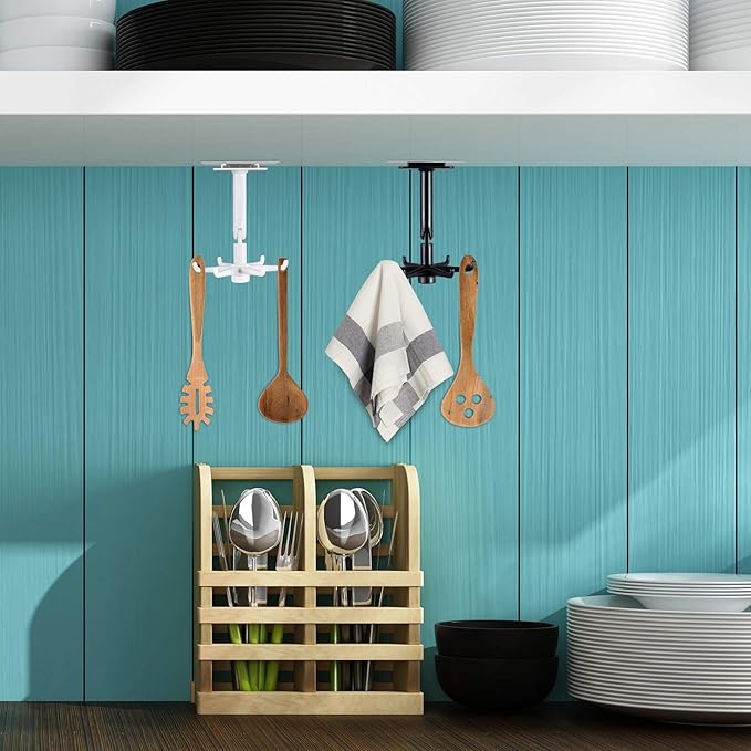 4 Pieces 360 Rotating Folding Hook Multi-purpose Hanging Utensil Holder Hook - Image 7