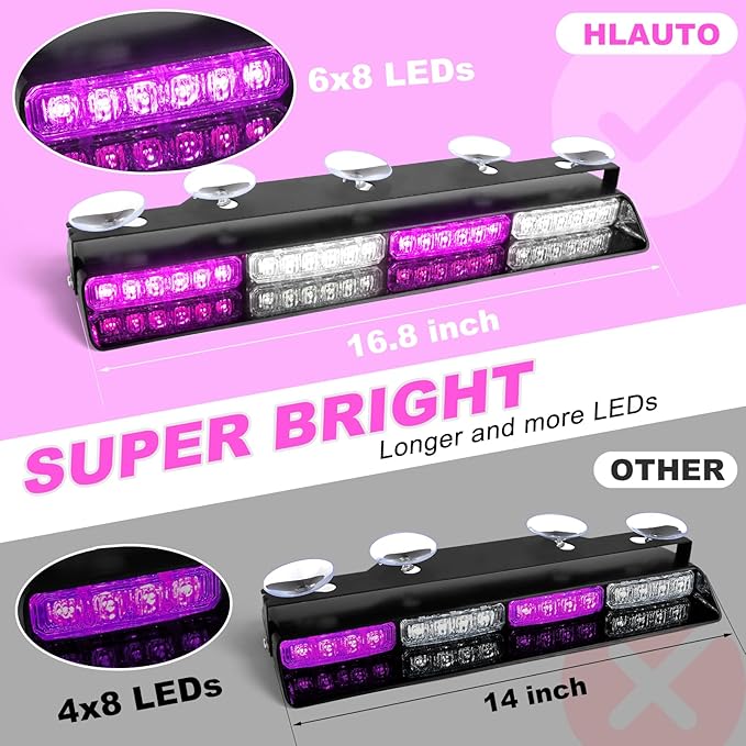 HLauto 6Z4J Emergency Dash Strobe Lights: 2x16.8 inch Purple White Safety Lights - Image 2