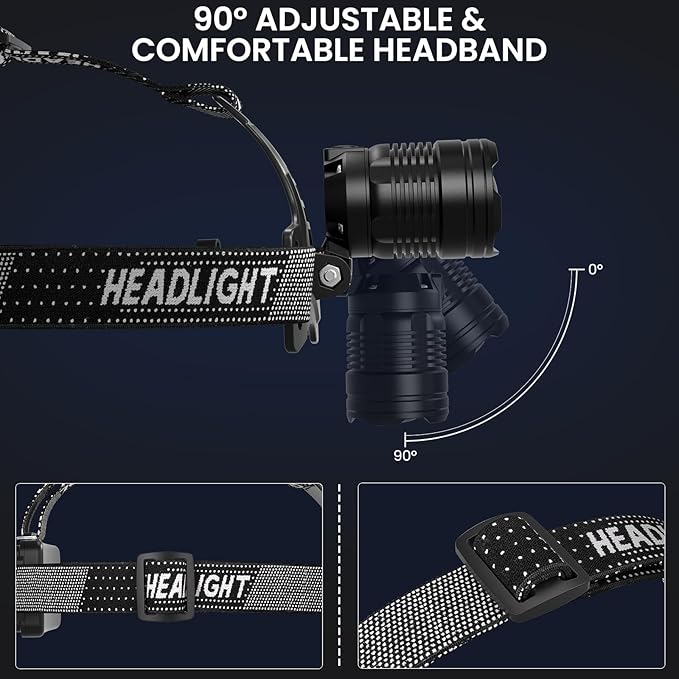 azamine LED Headlamp Rechargeable 2Pack, 99000 Lumens Bright Head Lamp - Image 6