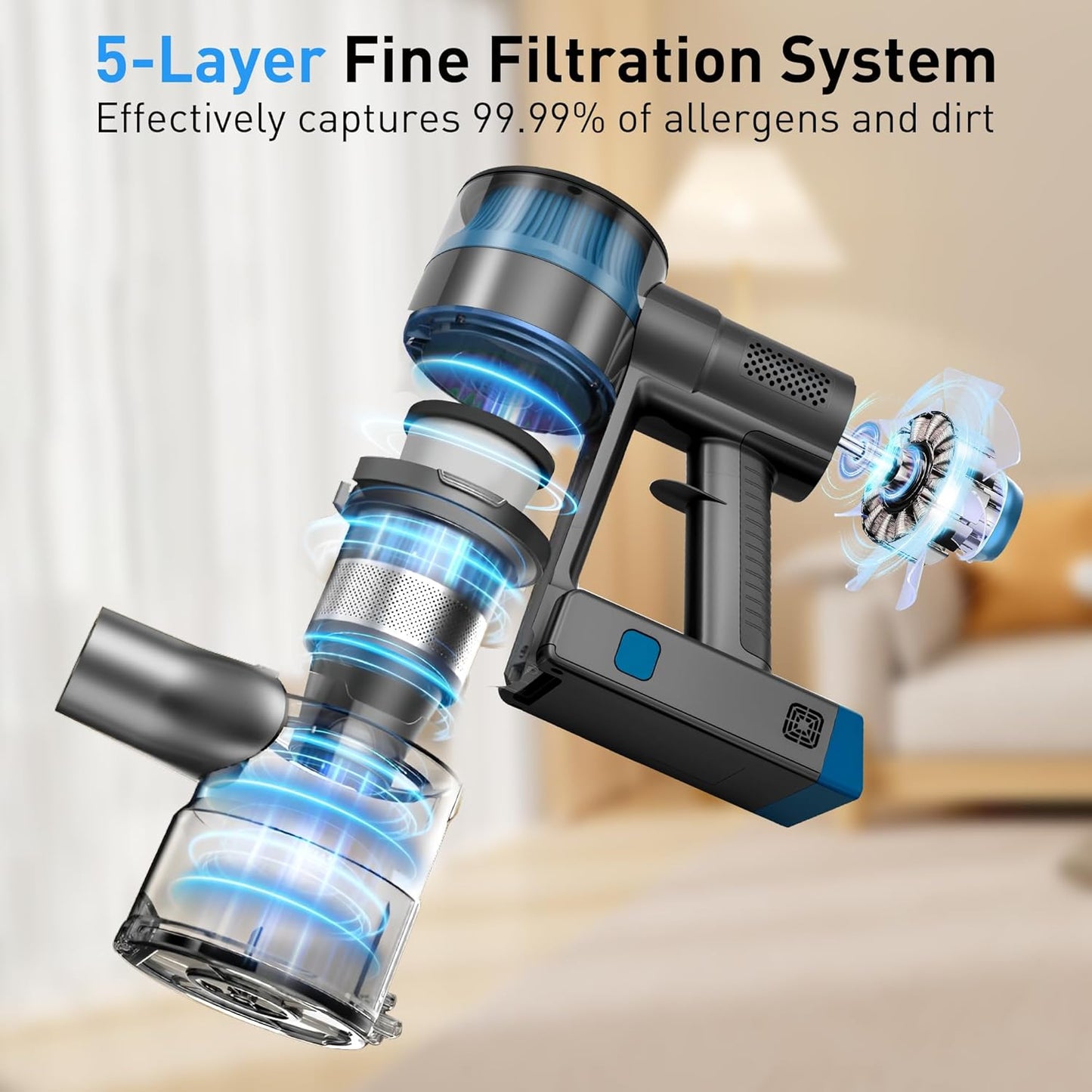 250W 25KPa Suction Cordless Vacuum Cleaner, 6-in-1 Lightweight Stick Vacuum with LED Display & Detachable Battery, 45 Mins Runtime for Hard Floor, Carpet, Pet Hair, Car Cleaning