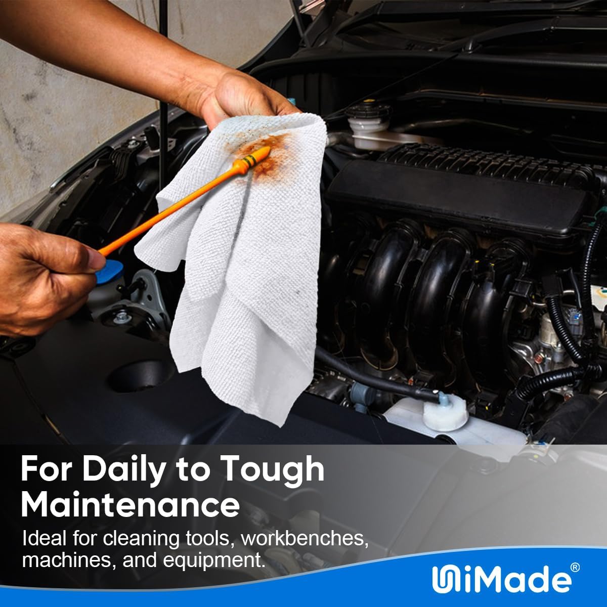 Shop Towel Rag, 200 Pack Reusable Rags Bulk Microfiber Cleaning Cloth Lint Free Towels for Car Kitchen Automotive Bar Mechanic Restaurant Garage, 11.5"x 11.5", White