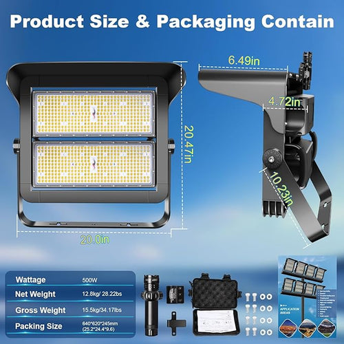 75000LM Dimmable Led Stadium Flood Light 3000W Equivalent Super Bright 0-500w - Image 2