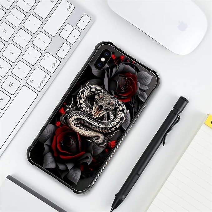 for iPhone X/Xs Case, Entwined Rose Snake Pattern Graphic Design Girl Boy Soft - Image 5