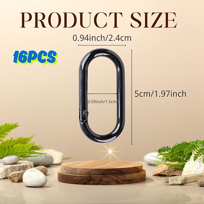 16 Pcs Carabiners Clip, Oval Shape Cute Carabiner Keychain Clip Aluminum Hook - Image 2