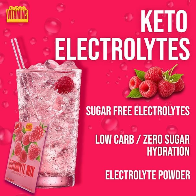 Dr. Price’s Electrolytes Powder Packets – Raspberry, 60 Packets | Sugar Free - Image 7