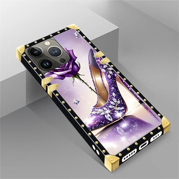 Compatible with iPhone 14 Pro Case, High Heeled Purple Diamond Rose Luxury - Image 5