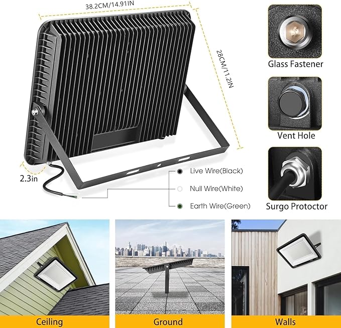 XYCN 2 pack 300W LED Flood Light, Super Bright 42, 500LM 5000K Daylight IP66 - Image 3