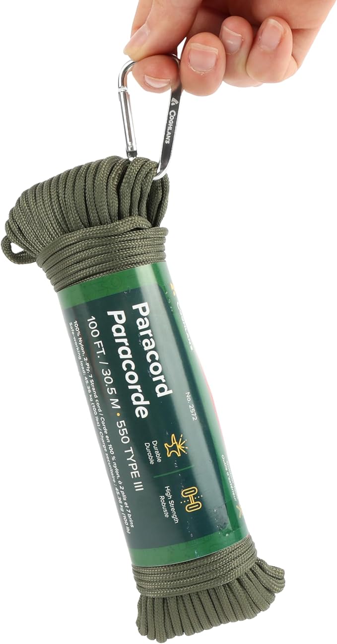 Coghlan’s Paracord 100 ft – Type III 550 Nylon Cord, 7-Strand Core, 550 lb by Coghlans