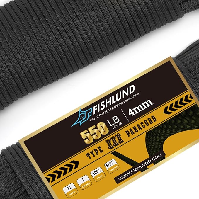 Paracord 550 lb, 7 Strand Paracord Rope 100ft 4mm, Nylon Parachute Cord by FISHLUND