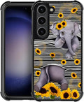 for Samsung Galaxy S23 Case, Cute Little Elephant Sunflower White Line Art by FKBRCL4U