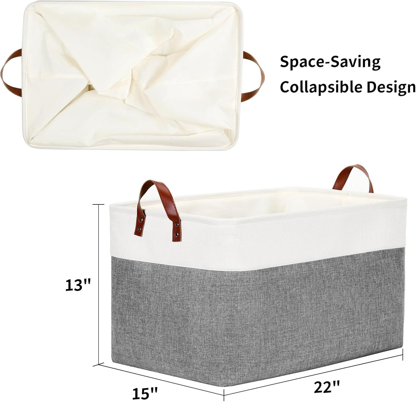 DULLEMELO Extra Large Storage Basket for Organizing, 70L Oversized Storage Bin Foldable Canvas Fabric Blanket Basket, 22" x 15" x 13" Large Kids Toy Basket Organizer with Handles (White&Grey)