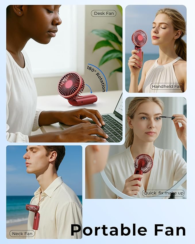 Portable Handheld Fan, 180 Adjustable, 6 Speed Wind, Display Electricity in - Image 7