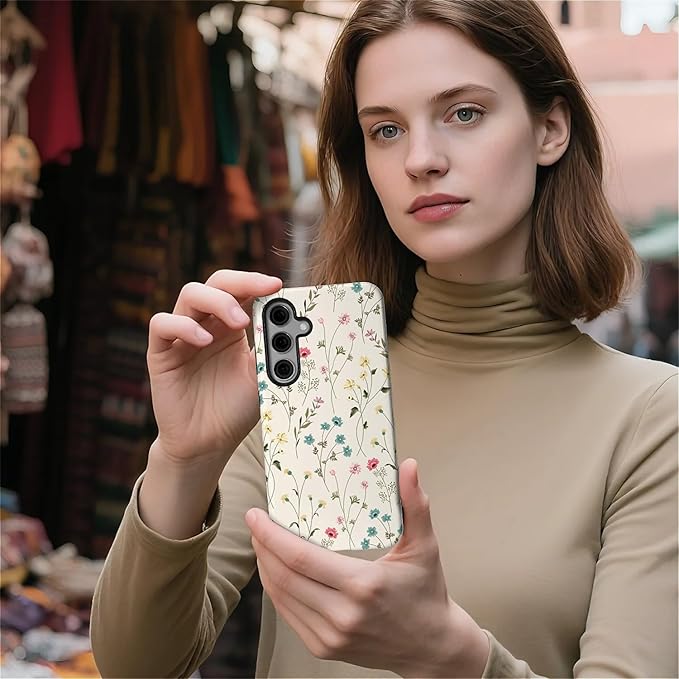 for Samsung Galaxy S23 Case, HL2 Beige Flower Branch Hybrid 2 Layer Hard Shell - Image 5