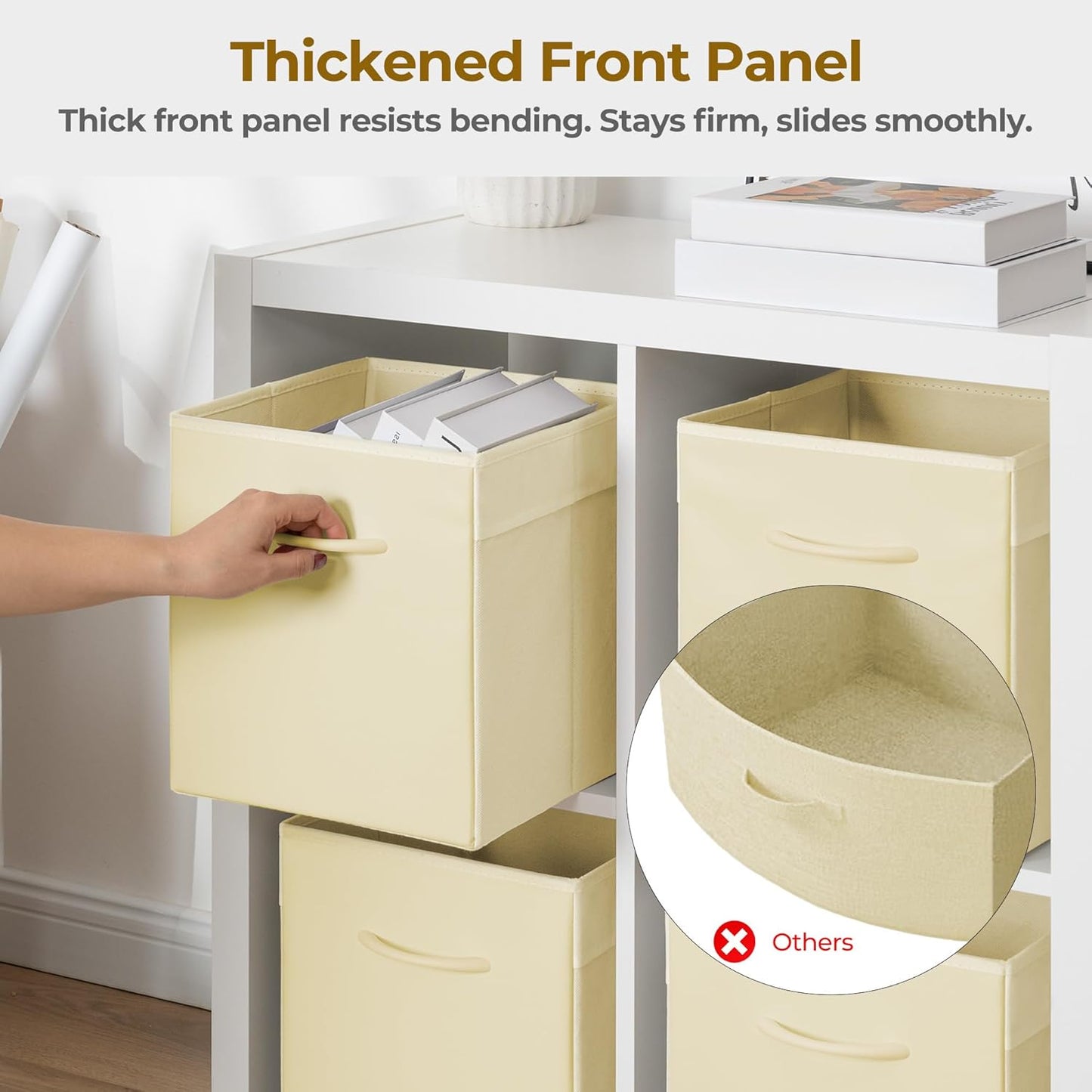 StorageWorks Beige Storage Cubes, 11 Inch Cube Storage Bins with Handle, Cube Storage Organizer Bins for Shelves and Closet, Collapsible Storage Bins, 4-Pack