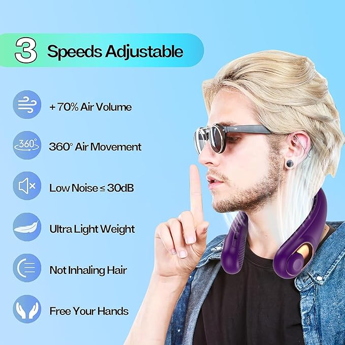 KIDEE Portable Neck Fan, Hands Free Bladeless Fan Rechargeable, 4000mAh Battery - Image 2