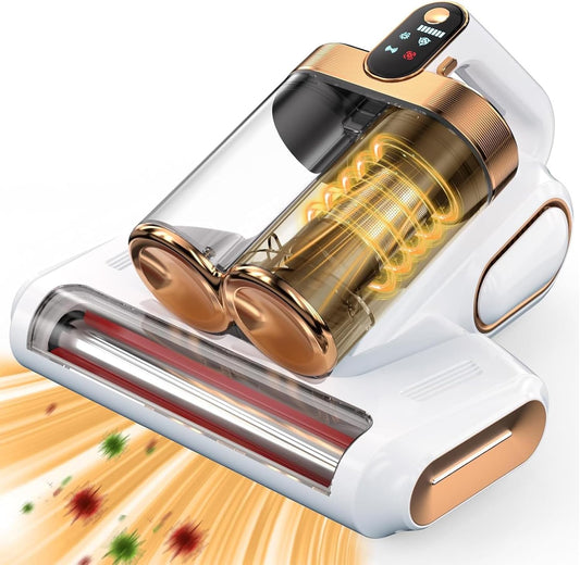 Bed Vacuum Cleaner, 16Kpa Mattress Vacuum Cleaner with 253.7nm UV-C Light 48000 RPM/Min Brushroll & Ultrasonic Tech Dual Bins for Dust & Widen Suction Port 120W Cordless for Bed Sofa(White)